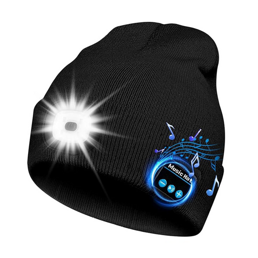 GRUNDIG Bluetooth Beanie mit LED-Scheinwerfer und abnehmbaren Lautsprechern