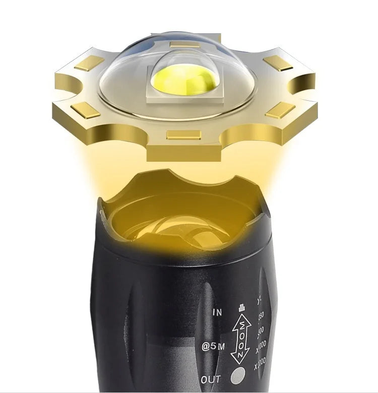 Grundig Professional LED wiederaufladbare Hochleistungs-Taschenlampe aus Aluminiumlegierung, Teleskop-Zoom, Camping, tragbar