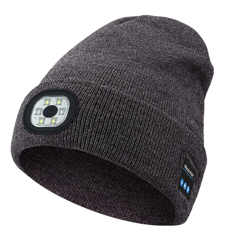 GRUNDIG Bluetooth Beanie mit LED-Scheinwerfer und abnehmbaren Lautsprechern