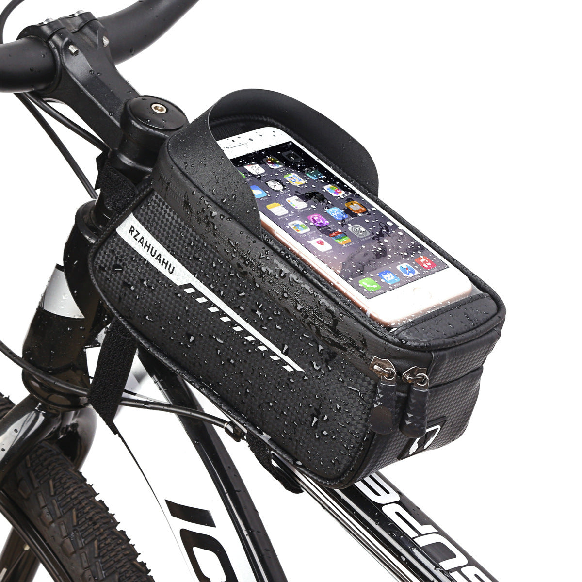 GRUNDIG Fahrradrahmentasche mit Handyhalterung - Wasserdichte Fahrrad-Vorderrohrtasche mit Handytaschenhalterung, kompatibel für iPhone, Galaxy Phone und die meisten Smart Phones unter 7''