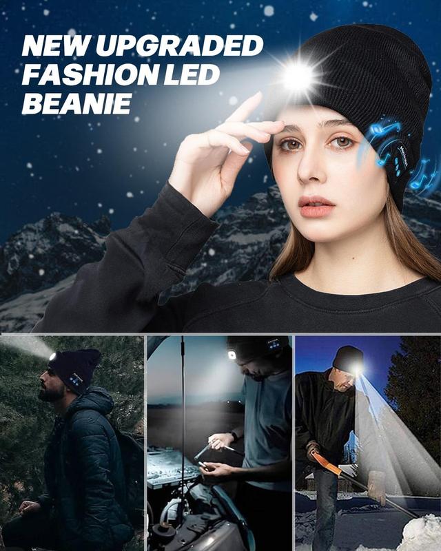 GRUNDIG Bluetooth Beanie mit LED-Scheinwerfer und abnehmbaren Lautsprechern