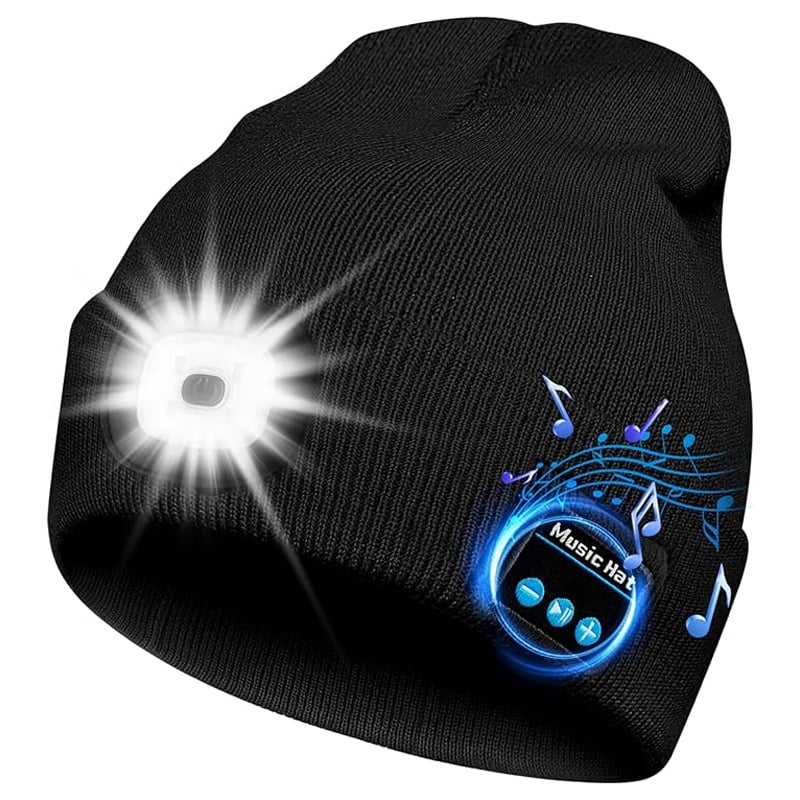 GRUNDIG Bluetooth Beanie mit LED-Scheinwerfer und abnehmbaren Lautsprechern