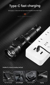 Grundig Profi-LED-Taschenlampe (USB-C aufladbar) – Extrem helles LED/COB-Doppellicht mit Fokus-Zoom, Heckmagnet & wechselbarem Akku
