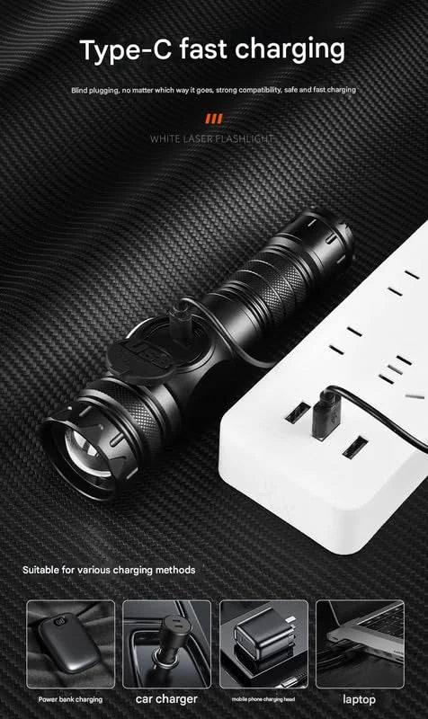 Grundig Profi-LED-Taschenlampe (USB-C aufladbar) – Extrem helles LED/COB-Doppellicht mit Fokus-Zoom, Heckmagnet & wechselbarem Akku